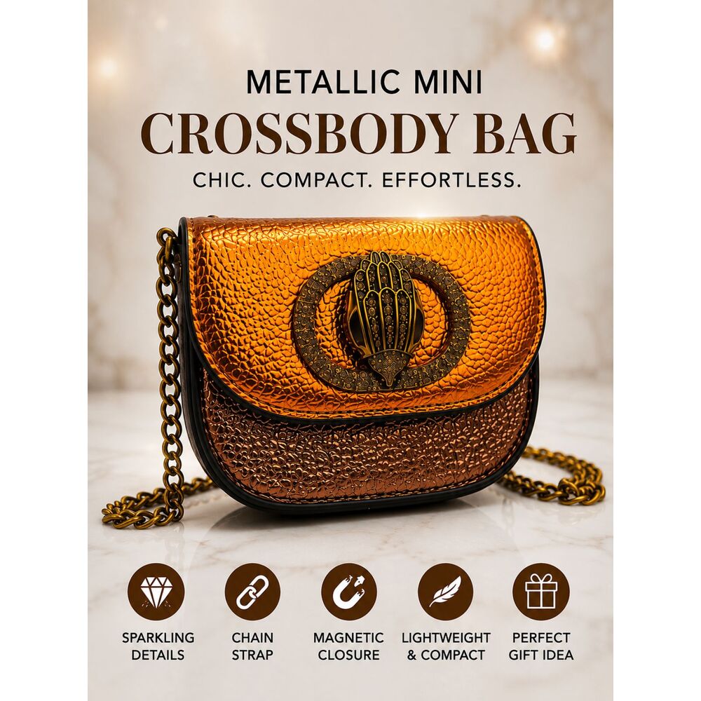 Metallic Mini Crossbody Bag with Chain Strap & Rhinestone Accents